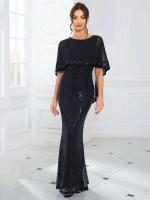 Largo con lentejuelas y mangas de murciélago, gasa, elegante vestido de noche elástico fiesta de graduación para mujer - details 12