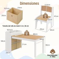 Juego de mesa de arte y actividades para niños, mesa de manualidades con 2 sillas, rollo de papel, estantes y 4 cestas de tela, para niños en la sala de juegos (gris) - details 15