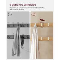 con Banco Recibidor 4 en 1 9 Ganchos Extraíbles Barra Superior para Pasillo 337 x 72 x 183 cm Morno Roble y Blanco HSR40W - details 1