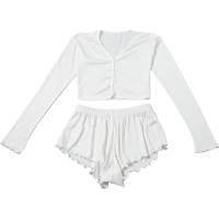 BUNO-Conjunto informal de 2 piezas de gato extraño para mujer, Tops cortos de manga larga con una botonadura y volantes, Mini traje corto sencillo y fino, tendencia de otoño - details 12