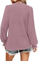 Camiseta con cuello en V para mujer Camisa superior de manga plisada informal hueca de otoño - details 4