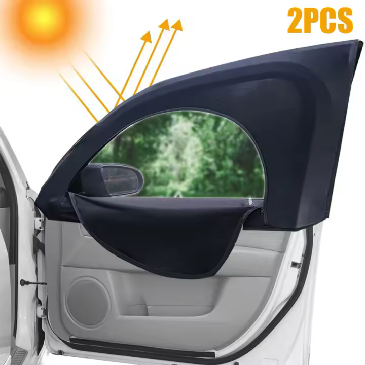 2 uds parasol de coche de doble capa protección UV cubierta parasol de ventana trasera delantera forro con cremallera parasol lateral antimosquitos - 1