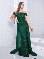 Corpiño elegante de noche con deslumbrantes lentejuelas sin hombros, faldas desmontables, vestido de fiesta largo hasta el suelo. - details 1