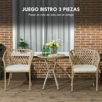 Juego de Muebles de Jardín de Ratán Conjunto de Mesa y 2 Sillas Piezas Extraccibles para Exteriores Terraza Césped Balcón Caqui - details 2