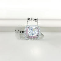 Anillo cuadrado de princesa, Piedra Rosa y blanca, chapado en oro blanco, joyería de moda, accesorios de compromiso de boda - details 0