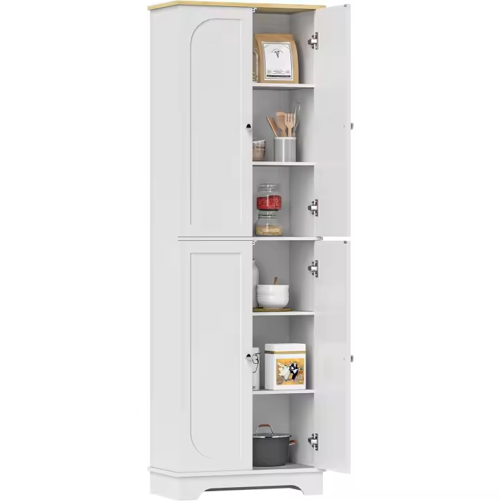 Alacena de Cocina Armario de Cocina Mueble Auxiliar de Cocina con 4 Puertas y Estantes Ajustables para Comedor Salón 60x30x183 cm Blanco - 1