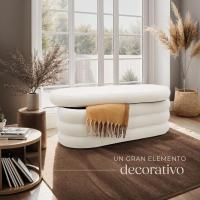 Taburete Almacenaje Bouclé, Carga: 120 kg, MDF, Puff Almacenaje, Taburete Dormitorio, Reposapies Puff, Zapatero Entrada Recibidor, Asiento Acolchado, Ideal Salón Hogar - 42 x 47 cm Crema - details 14