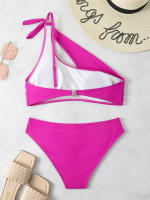 Bikini de un hombro para mujer, traje de baño negro liso, conjunto de dos piezas, ropa de playa, 2024 - details 11