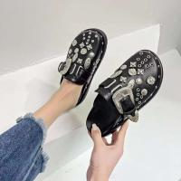 Zapatillas de mula de moda con hebilla de remache de metal para mujer Sandalias de madera con parte inferior gruesa Talla 43 para mujer - details 4