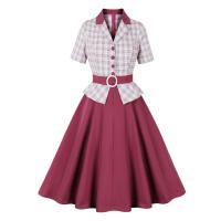 Elegante Vestido de Plaid Retro 2024 Estilo Vintage para Damas con Cuello en Flequillo y Detalles de Parche - details 1