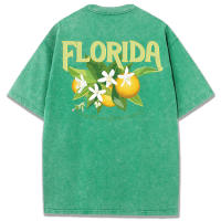 Camiseta lavada con diseño de flor de naranja de Florida para mujer, camisetas suaves de verano, ropa deportiva cómoda para mujer, Top informal Multicolor - details 56