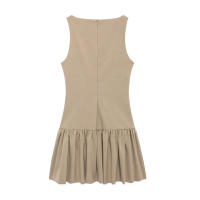 TRAFZA-Vestido corto informal para mujer, traje sin mangas con cuello redondo, lazo decorativo y cremallera, 4 colores, 2024 - details 10