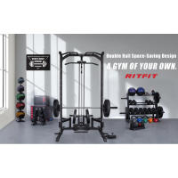 RitFit Smith Power Rack con sistema LAT-Pull Down, Landmine, barra de pesas, clavijas de almacenamiento de placas y más accesorios de entrenamiento (Smith - details 2