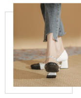 Zapatos individuales de 5 cm para primavera y otoño, color blanco y negro en bloques, zapatos Mary Jane con punta cuadrada. - details 11