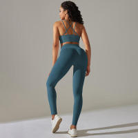 Conjunto de Yoga Sin Costuras para Mujeres Chaleco de Entrenamiento, Pantalones, Sujetador, Shorts de Gimnasio, Leggings de Correr de Cintura Alta Conjuntos Deportivos - details 11