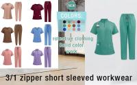 Uniforme de enfermera de color sólido para mujer, traje de pantalones de manga corta con cuello en V de tela de secado rápido, uniforme de enfermería con múltiples bolsillos - details 67