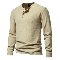 Camiseta de manga larga Henley para hombre, camisa básica transpirable con botones, informal, Color sólido, otoño - details 11