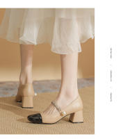 Zapatos individuales de 5 cm para primavera y otoño, color blanco y negro en bloques, zapatos Mary Jane con punta cuadrada. - details 14