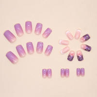 24pcs Uñas Postizas De Púrpura Y Blanco Con Diseño De Mariposa Simple Y Gradiente Uñas Postizas Cortas Cuadradas Con Pegamento Y Linterna - details 2