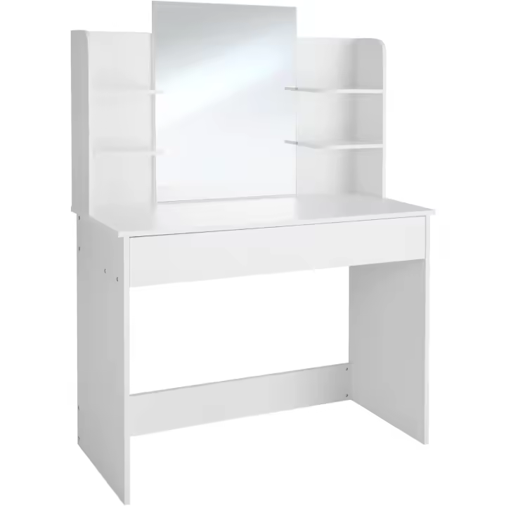 Elegante Mueble de Visteño Vintage Espejo Giratorio, Taburete Acolchado, 4 Cajones - 1