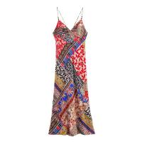 BUNO-nuevo vestido de tirantes finos para mujer, vestido de verano con cuello en V estampado ajustado sin mangas y espalda descubierta, vestido Maxi con tirantes, vestido de fiesta a la moda para mujer - details 2