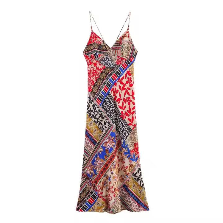 BUNO-nuevo vestido de tirantes finos para mujer, vestido de verano con cuello en V estampado ajustado sin mangas y espalda descubierta, vestido Maxi con tirantes, vestido de fiesta a la moda para mujer - 1