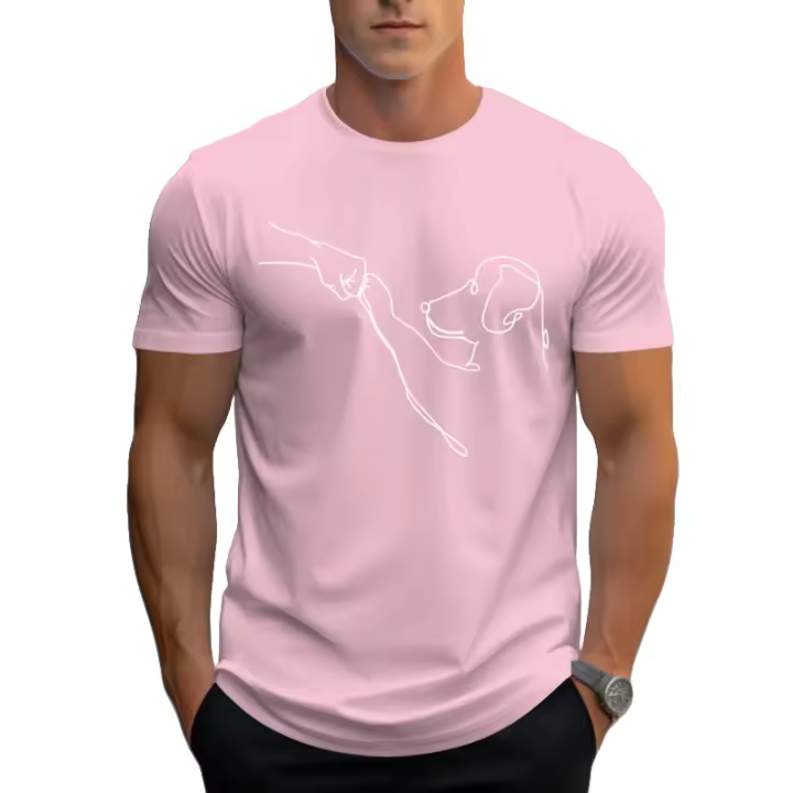 Camiseta Casual de Moda para Hombres con Estampado de Perro Cuello Redondo, Versátil Poliéster, Lavable en Máquina, Dibujo de Línea - 1
