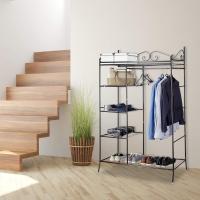 Armario Abierto Country, Perchero Recibidor, Vestidor con Cubierta, Metal-Tela, 1 Ud, 172 x 105 x 45 cm, Negro - details 4