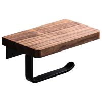 Soporte de papel higiénico con estante de madera de nogal Natural, colgador de rollo de tejido, barra de toalla de papel montada en la pared, papel de acero inoxidable 304 - details 6
