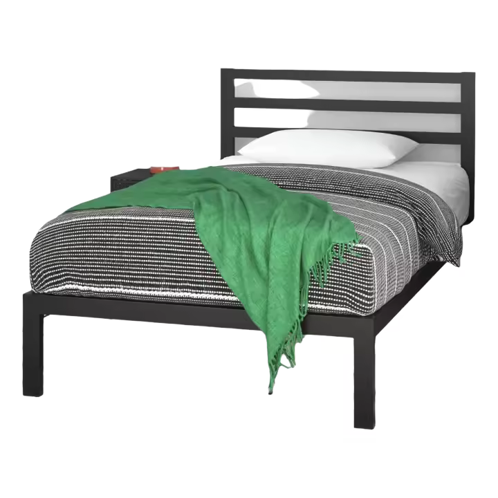 Cama 90x190 cm - Altura 36 cm con almacenaje debajo de la cama - Estructura de cama de plataforma de metal con cabecero - Negro - 1