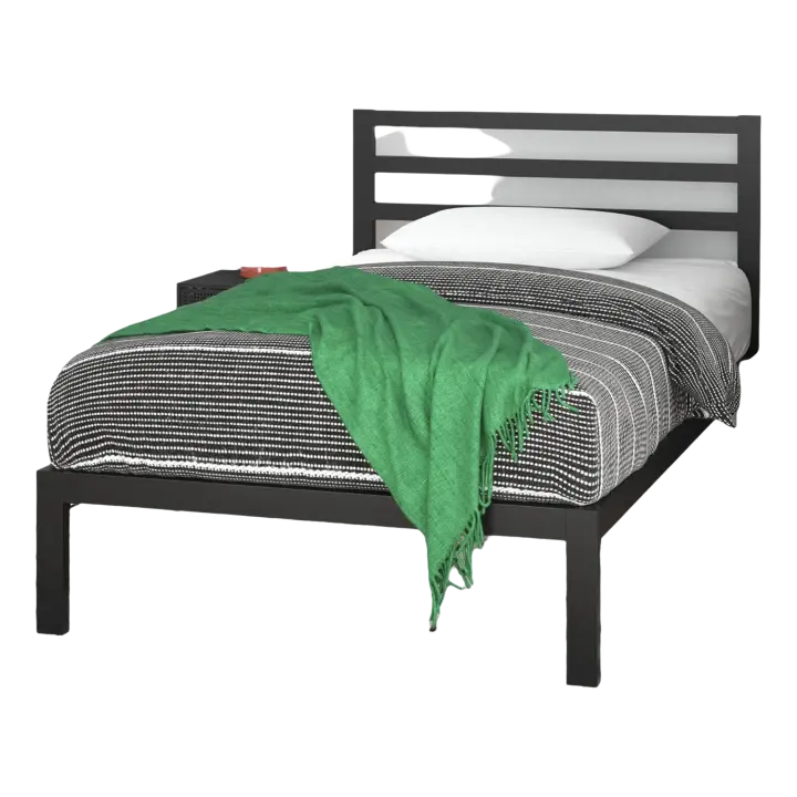 Cama 90x190 cm - Altura 36 cm con almacenaje debajo de la cama - Estructura de cama de plataforma de metal con cabecero - Negro - 1
