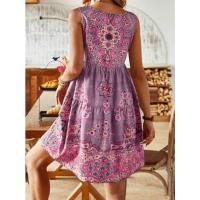 Vestido estampado con cuello en V para mujer, ropa informal sin mangas, moda de verano - details 5