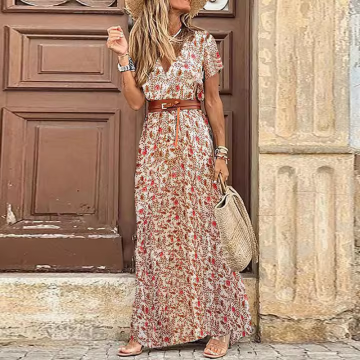 Vestido largo bohemio para mujer, ropa informal, falda Floral Y2K, elegante, verano, Moderno y versátil - 1