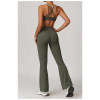 Pantalones acampanados de cintura alta para mujer, mallas deportivas elásticas, ropa deportiva, cinturón cruzado, botas cortas, pantalones de Yoga - details 5