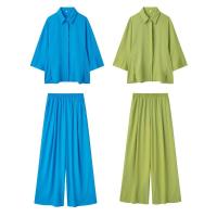Conjunto de 2 Piezas para Mujer OUWU Pantalones de Pierna Ancha con Bolsillo y Pliegues - details 0