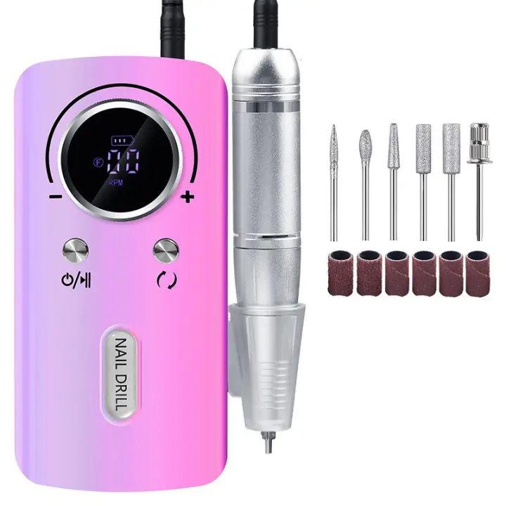 Taladro de uñas inalámbrico profesional, kit de lima de uñas eléctrica recargable de 45000 RPM, portátil y de bajo ruido para uñas acrílicas, de gel, manicura y pedicura - Uso en salón y en el hogar - 1
