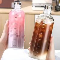 Botella de Agua de Vidrio de Gran Capacidad 1000ml Taza de Leche Transparente con Marcador de Tiempo Ideal para Regalar - details 1