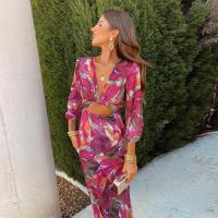 Vestido de Verano 2025 para Mujer Estampado Azul, Cuello en V, Ajuste Delgado, Envoltura de Cadera, Manga Corta - details 8