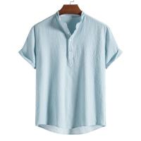Camisa holgada de manga corta para hombre, camisa a rayas con cuello alto, estilo moderno, talla grande, nueva en 2024 - details 1