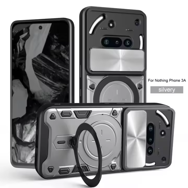 Para Nothing phone 3A Funda protectora de grado militar Funda trasera protectora de cámara reflectante omnidireccional con soporte - 1