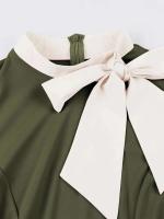 Vestido de Parche de Dos Tonos Vintage con Cuello de Lazo Manga Corta de Verano - details 23