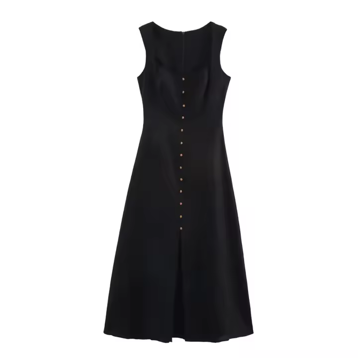 PB & ZA2025 vestido sin mangas con cuello cuadrado y cintura sencilla con tirantes y botones, novedad de verano, ropa para mujer - 1