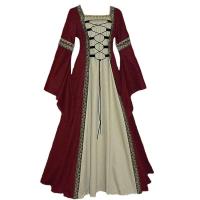 Halloween mujeres corte Medieval europea elegante disfraz de vampiro Cosplay carnaval Vintage sin tirantes vestido elegante de manga larga - details 5