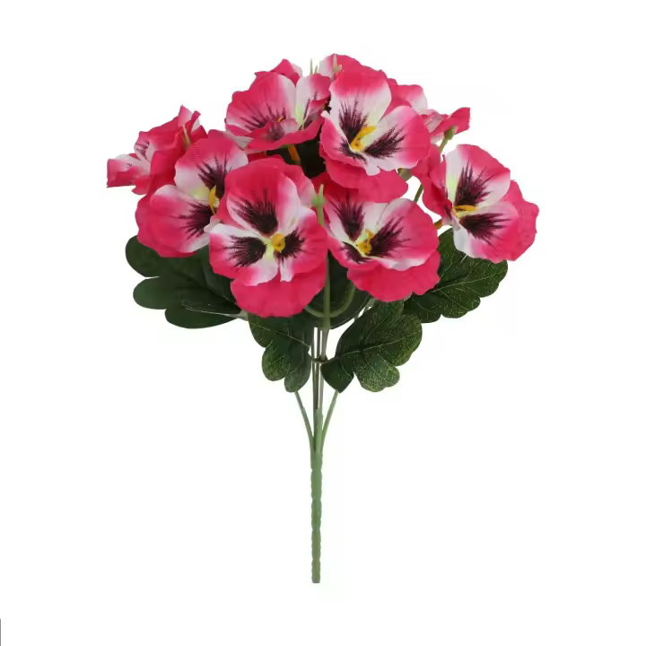 Nuevas flores artificiales de cinco bifurcaciones, flores de pensamiento, flores falsas de plástico, ramo de boda DIY para decoración de mesa de habitación de porche - 1