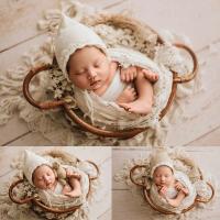 Fotos de Recién Nacido Envoltura Elástica Conjunto de Fotos para Niña Cesta de Ratán Tejida - details 1