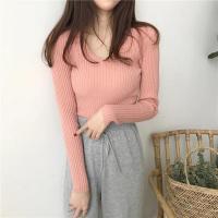 Suéter Sexy ajustado con cuello en V para mujer Manga larga de punto con parte inferior suave - details 25