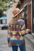 Abrigo de lana de mujer con botón de bolsillo de solapa suelta corta con patrón geométrico - details 19