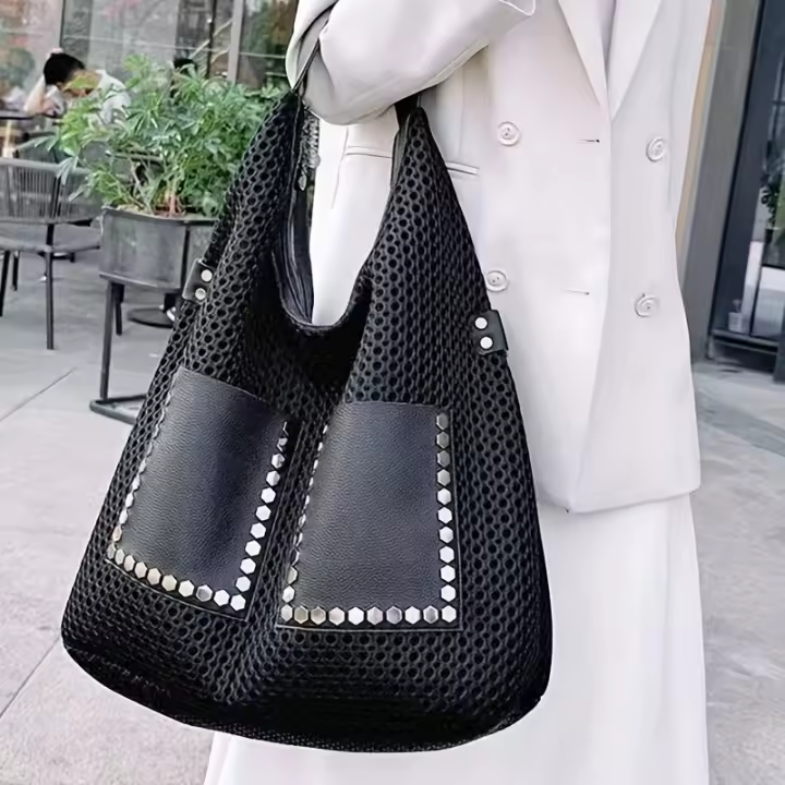 Bolso de Nylon Grande y Estiloso Mujer Lino de Poliéster Duradero Versátil para Playa - 1