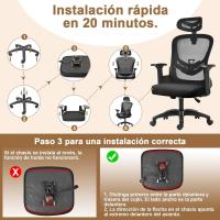 Silla de Oficina Ergonómica con Soporte Lumbar, Función Basculante, Reposacabezas Ajustable, Reposabrazos y Altura Ajustables, Asiento de Malla Transpirable, Silla Giratoria para Ordenador - details 7