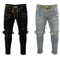 Nuevo 2025 pantalones vaqueros rasgados con agujeros para hombres, pantalones Cargo de Hip Hop, pantalones vaqueros desgastados, ropa ajustada para hombres, pantalones ajustados de longitud completa para hombre - details 0
